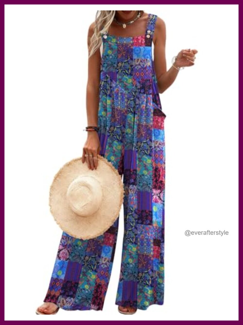 Boho Floral Loose Fit Overalls Wide Leg Sleeveless Jumpsuit Romper